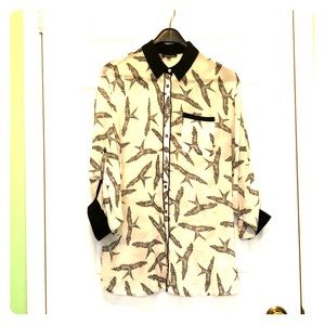 Worn Once Sheer Bird Patterned Blouse